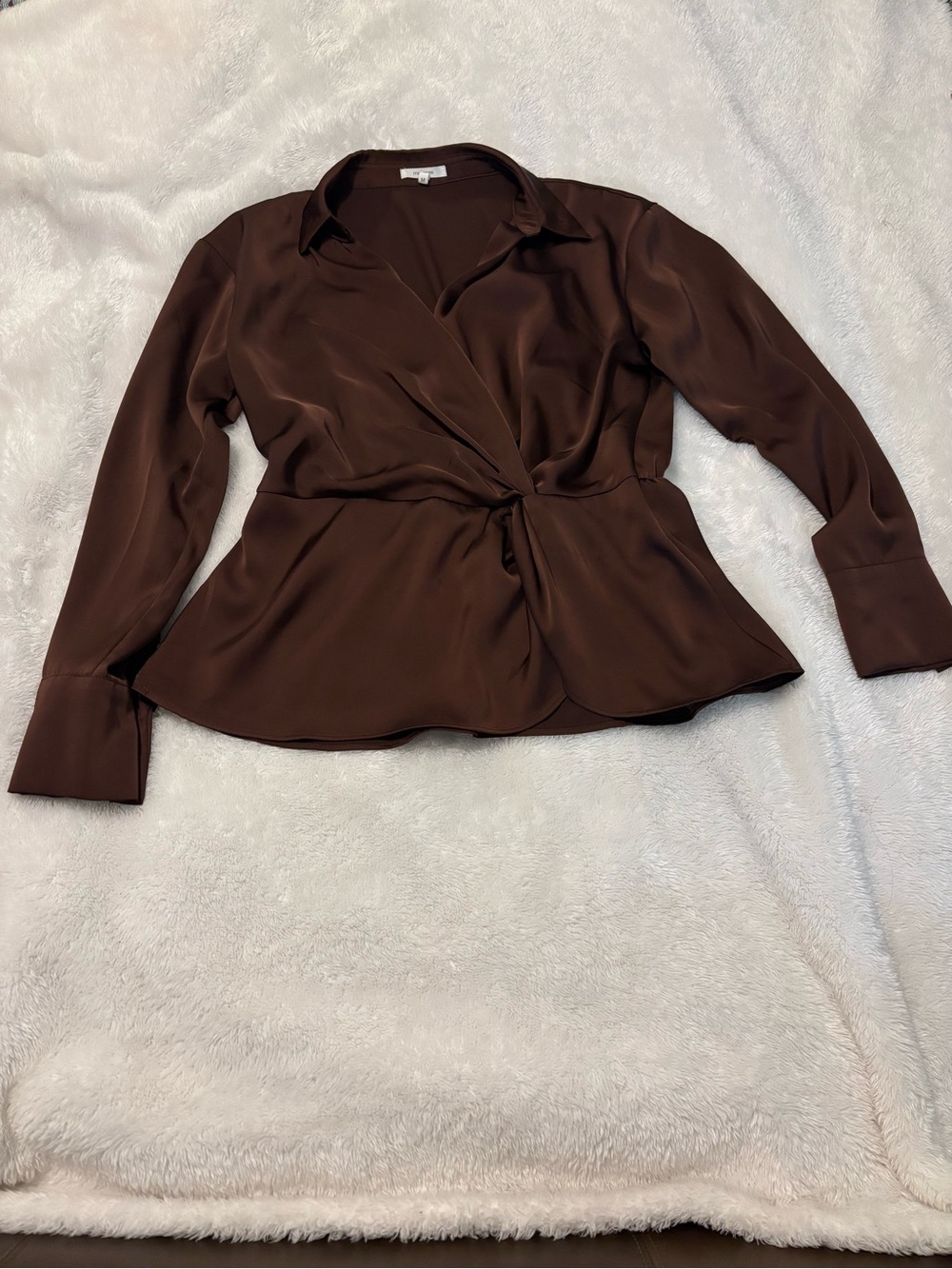 Maurices Chocolate Brown Wrap-Front Button Down Blouse